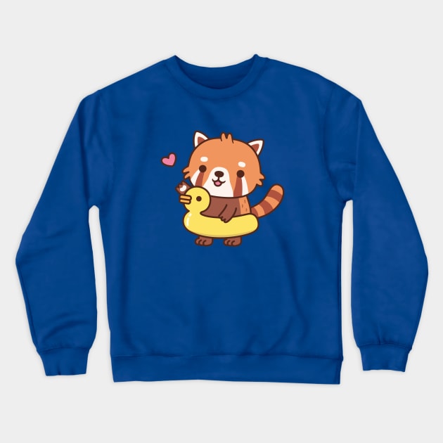 Cute Red Panda With Yellow Duck Pool Float Summer Crewneck Sweatshirt by rustydoodle